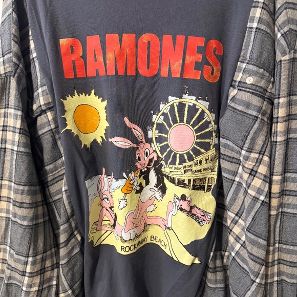 Ramones Upcycled Graphic T-Shirt & Flannel - Read Measurements for Accurate Sz - Picture 2 of 3